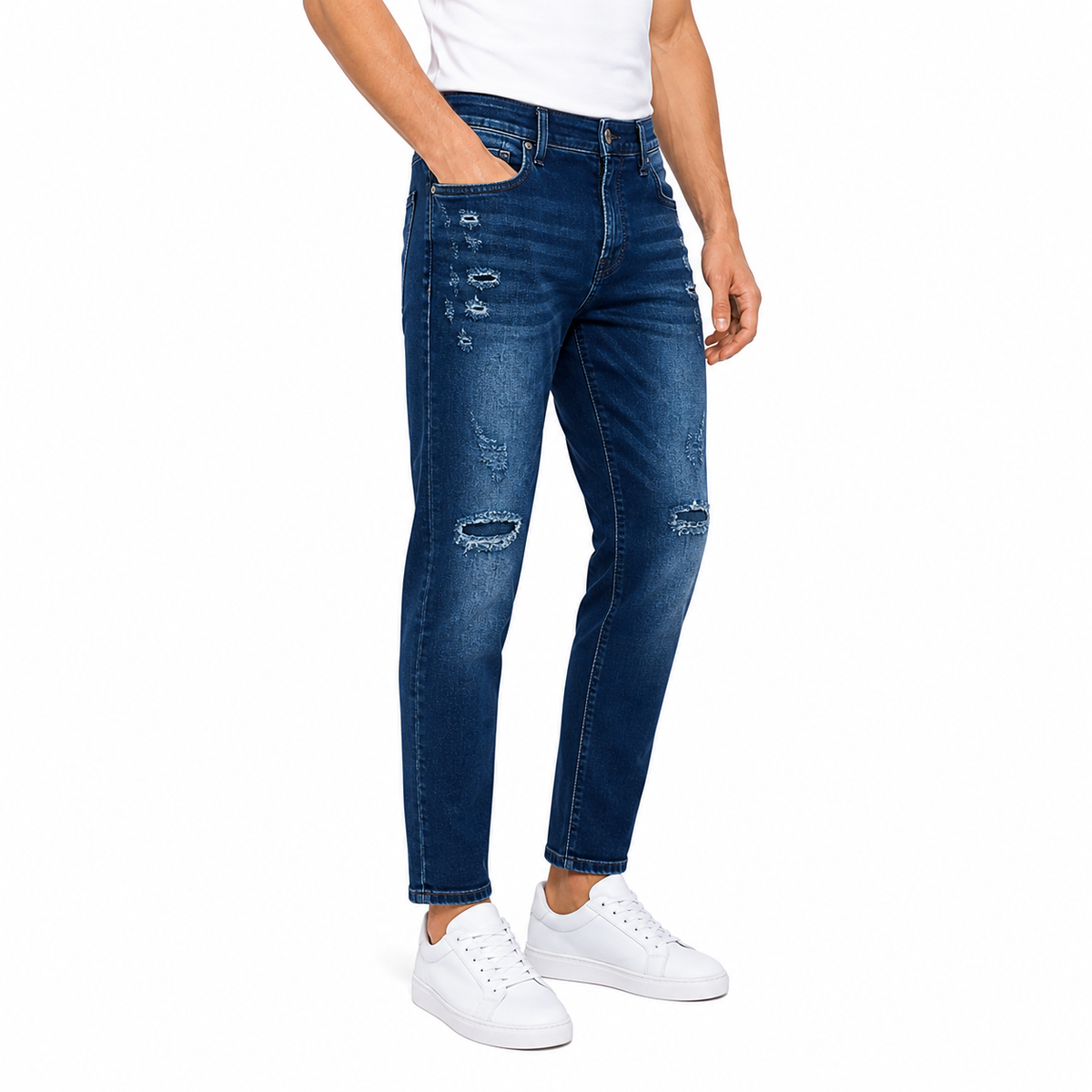 Distressed Dark Blue Jeans(INSIDE)