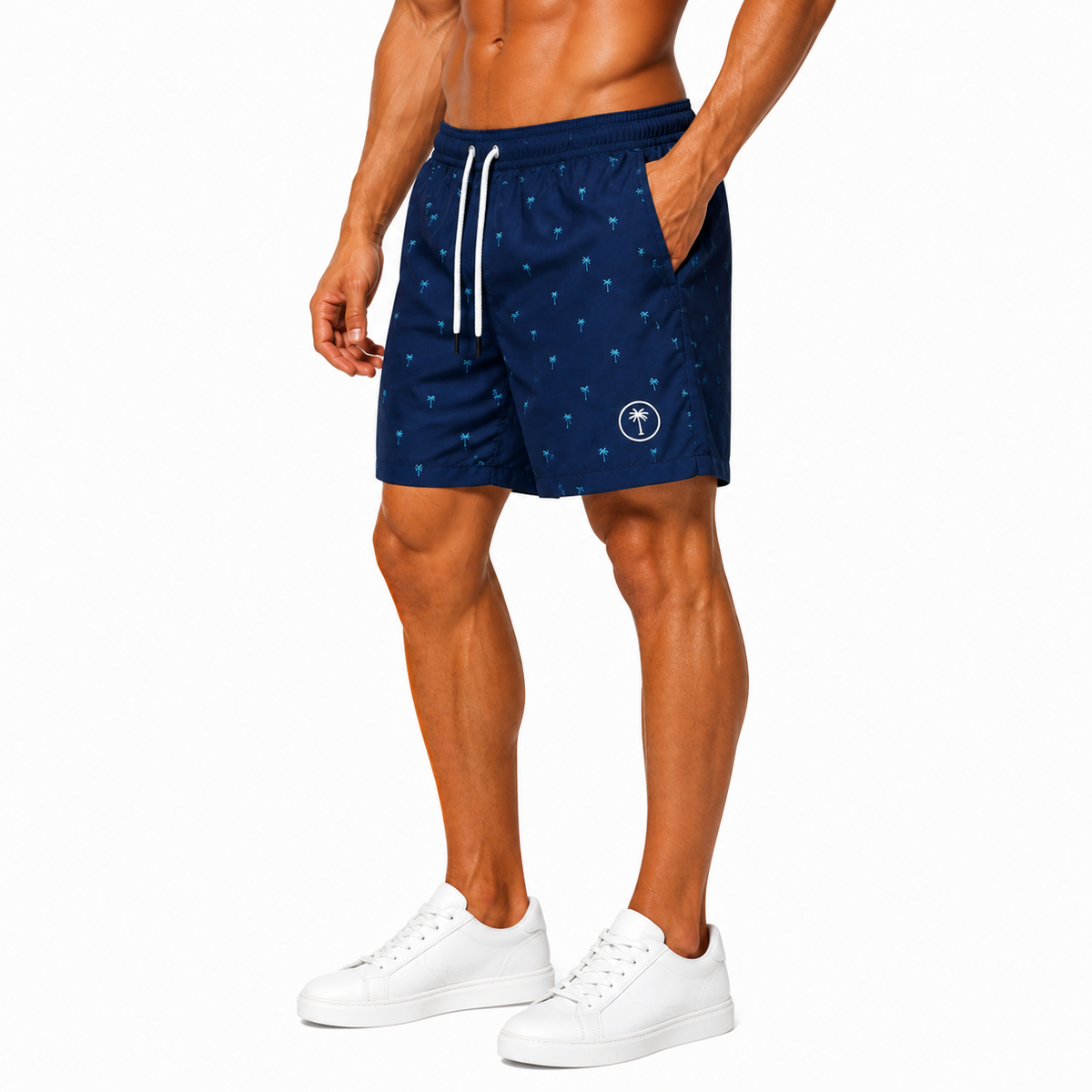 Navy Blue Palm Swim Shorts(INSIDE)