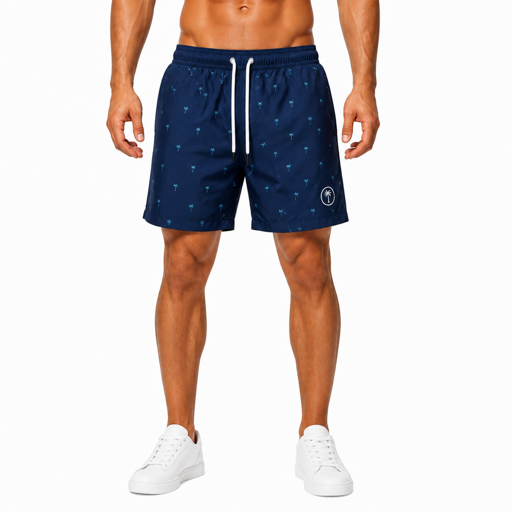 Navy Blue Palm Swim Shorts(INSIDE)