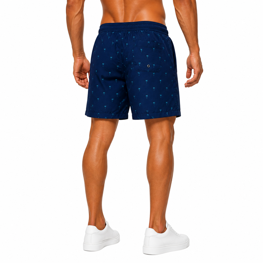 Navy Blue Palm Swim Shorts(INSIDE)