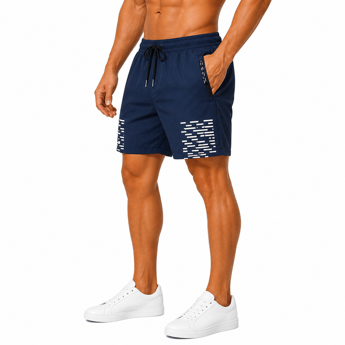 Navy Patterned Athletic Shorts(INSIDE)