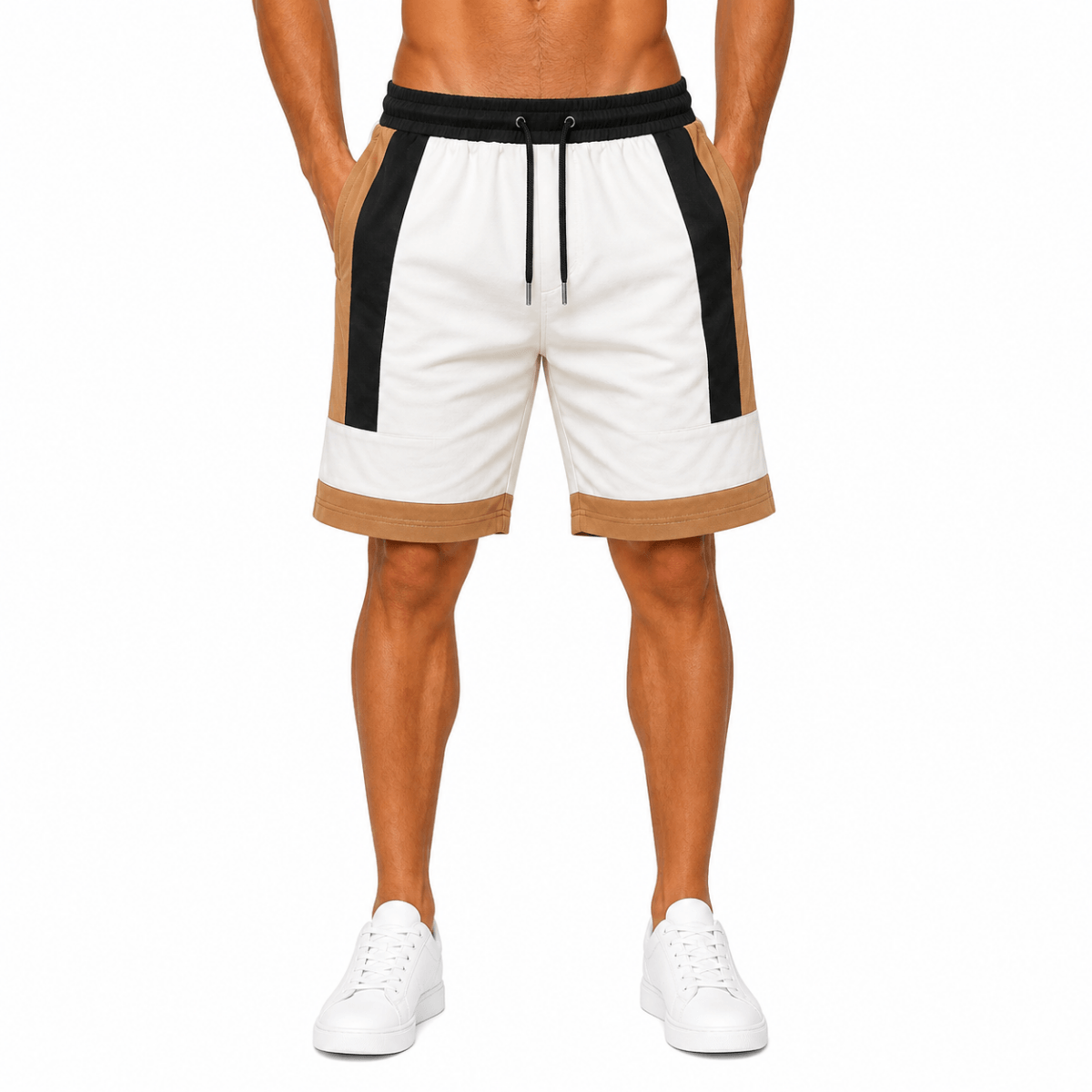 White Color-Block Athletic Shorts(INSIDE)