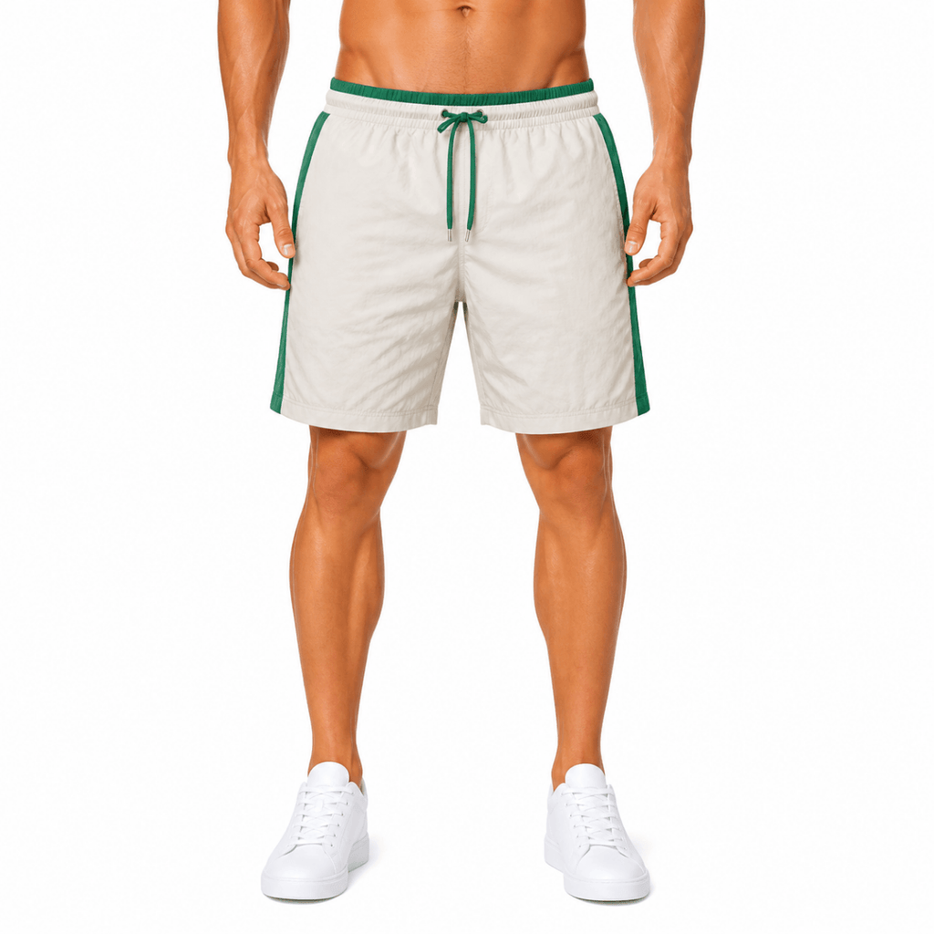 Beige Green-Accent Athletic Shorts(INSIDE)