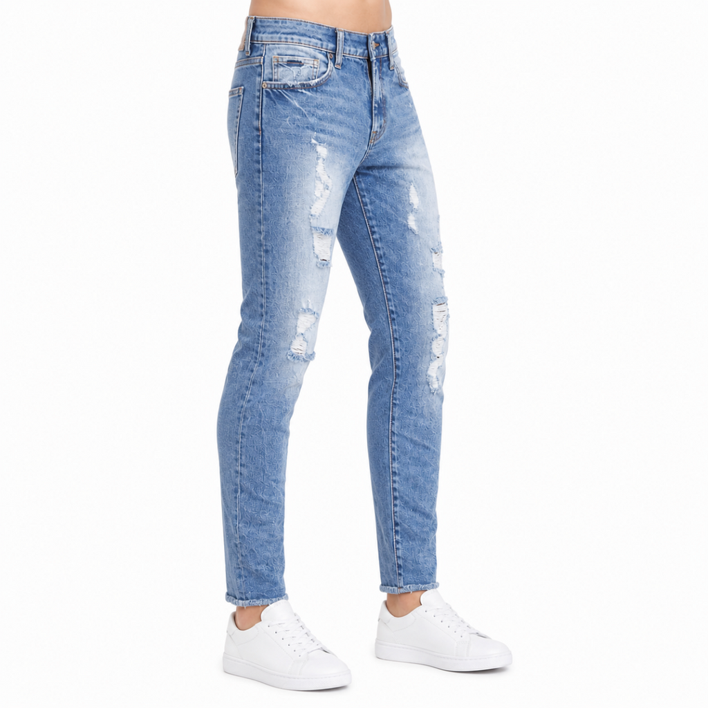 Light Wash Distressed Slim Jeans (INSIDE)