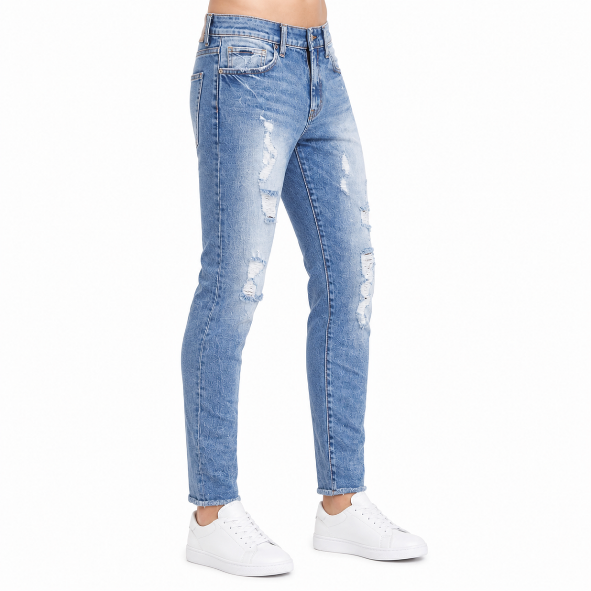 Light Wash Distressed Slim Jeans (INSIDE)