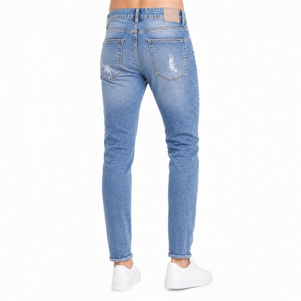 Light Wash Distressed Slim Jeans (INSIDE)