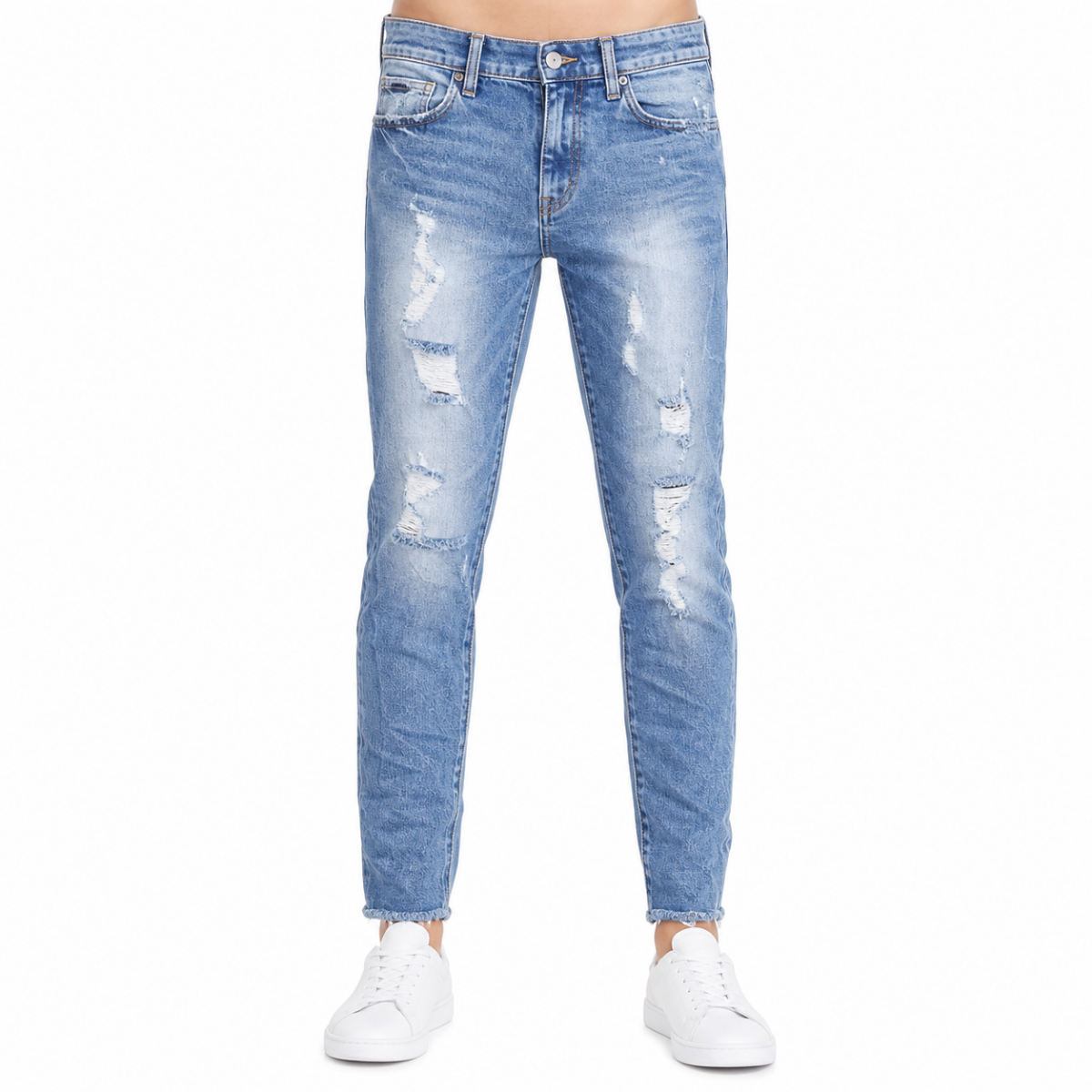 Light Wash Distressed Slim Jeans (INSIDE)