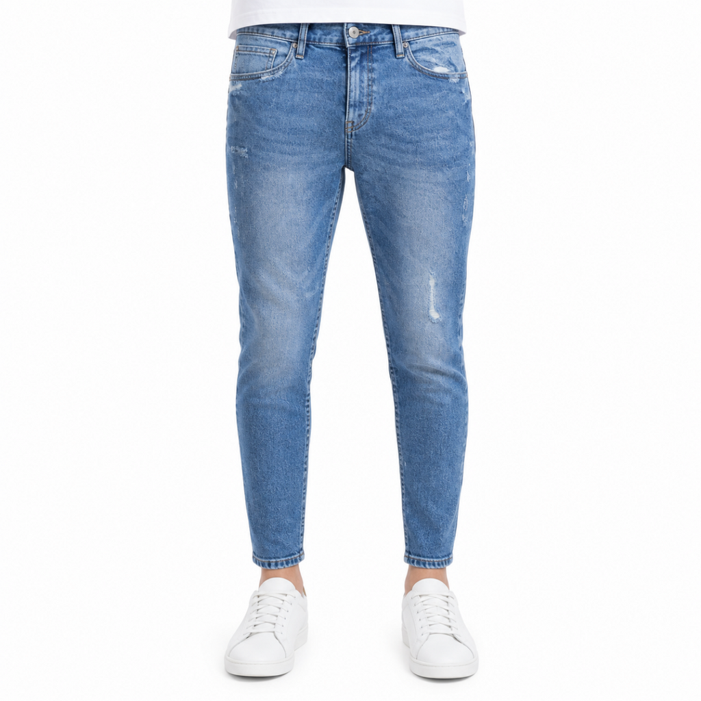 Light Wash Distressed Slim Jeans (INSIDE)
