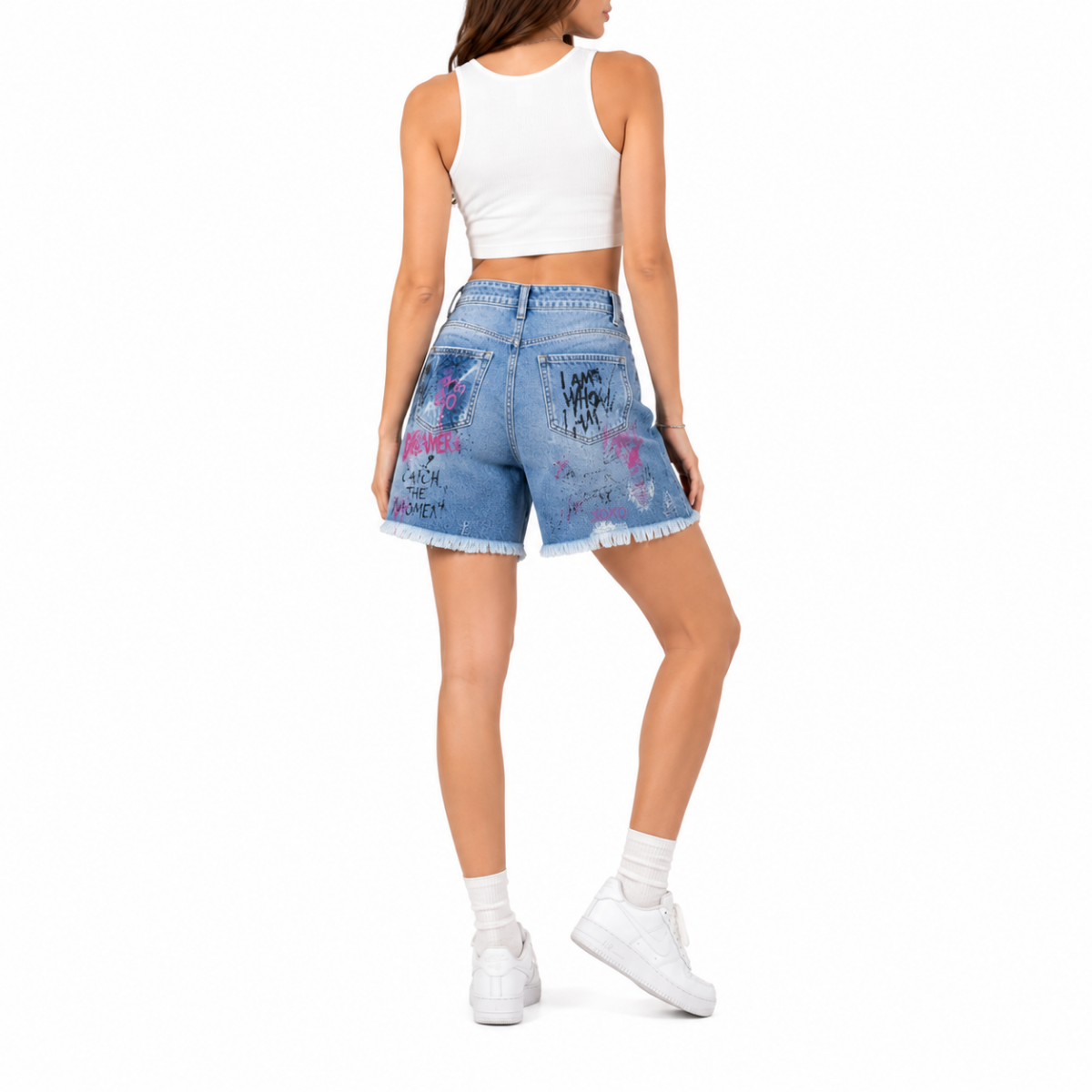 Graffiti Graphic Denim Shorts(INSIDE)