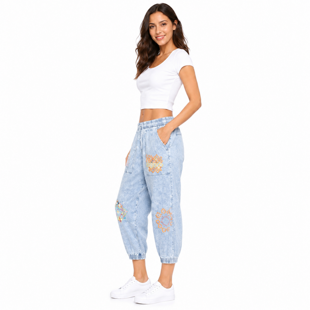 Comfortable Embroidered Denim Pants(INSIDE)