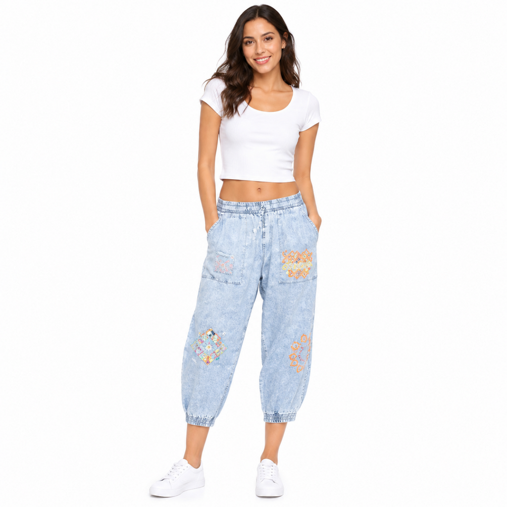 Comfortable Embroidered Denim Pants(INSIDE)