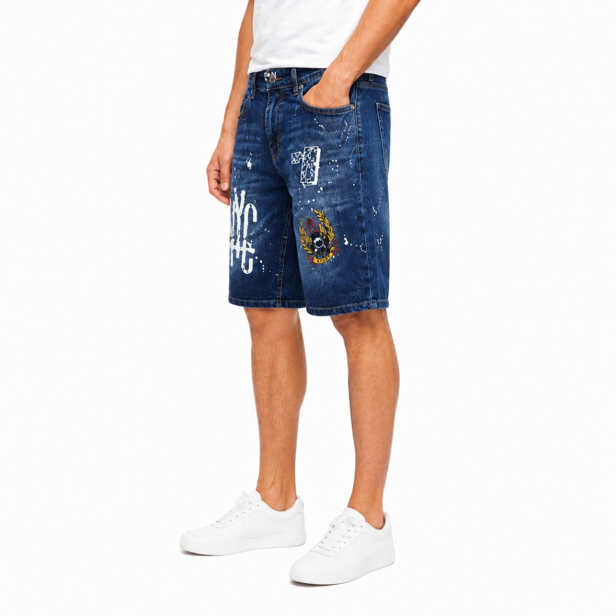 Graphic Print Denim Shorts(INSIDE)