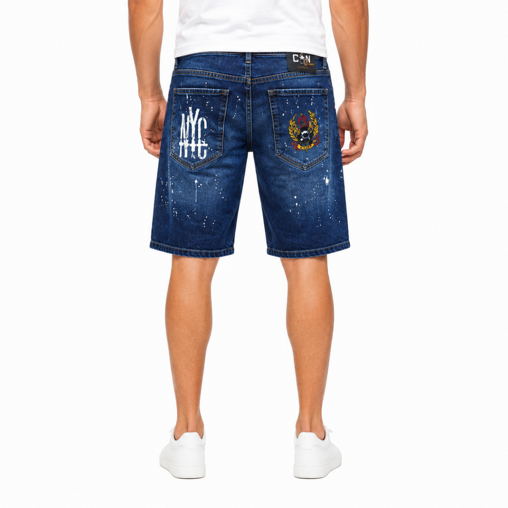 Graphic Print Denim Shorts(INSIDE)