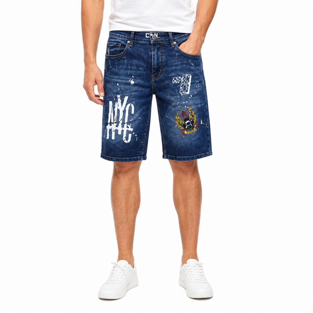 Graphic Print Denim Shorts(INSIDE)