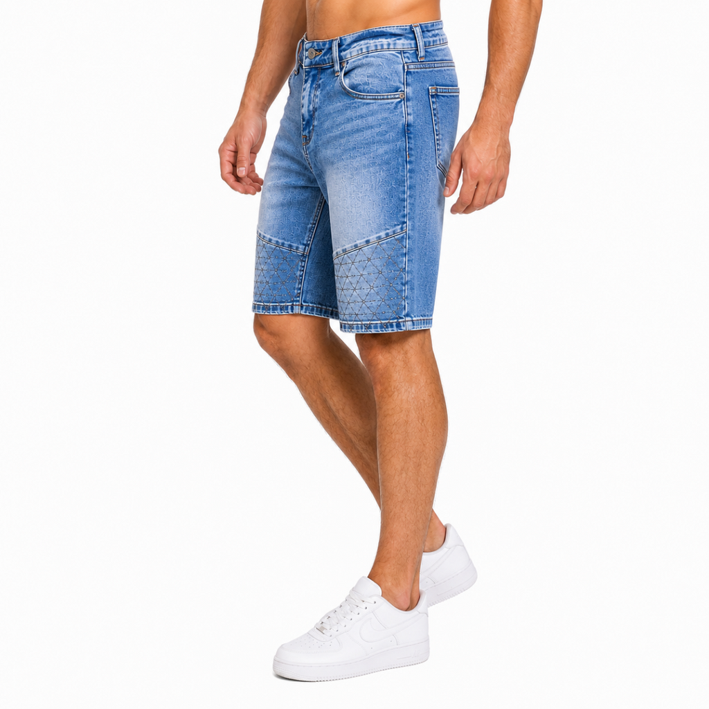 Blue Embroidered Denim Shorts(INSIDE)
