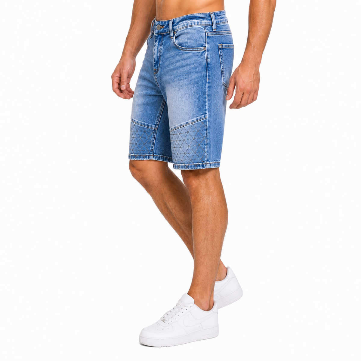 Blue Embroidered Denim Shorts(INSIDE)