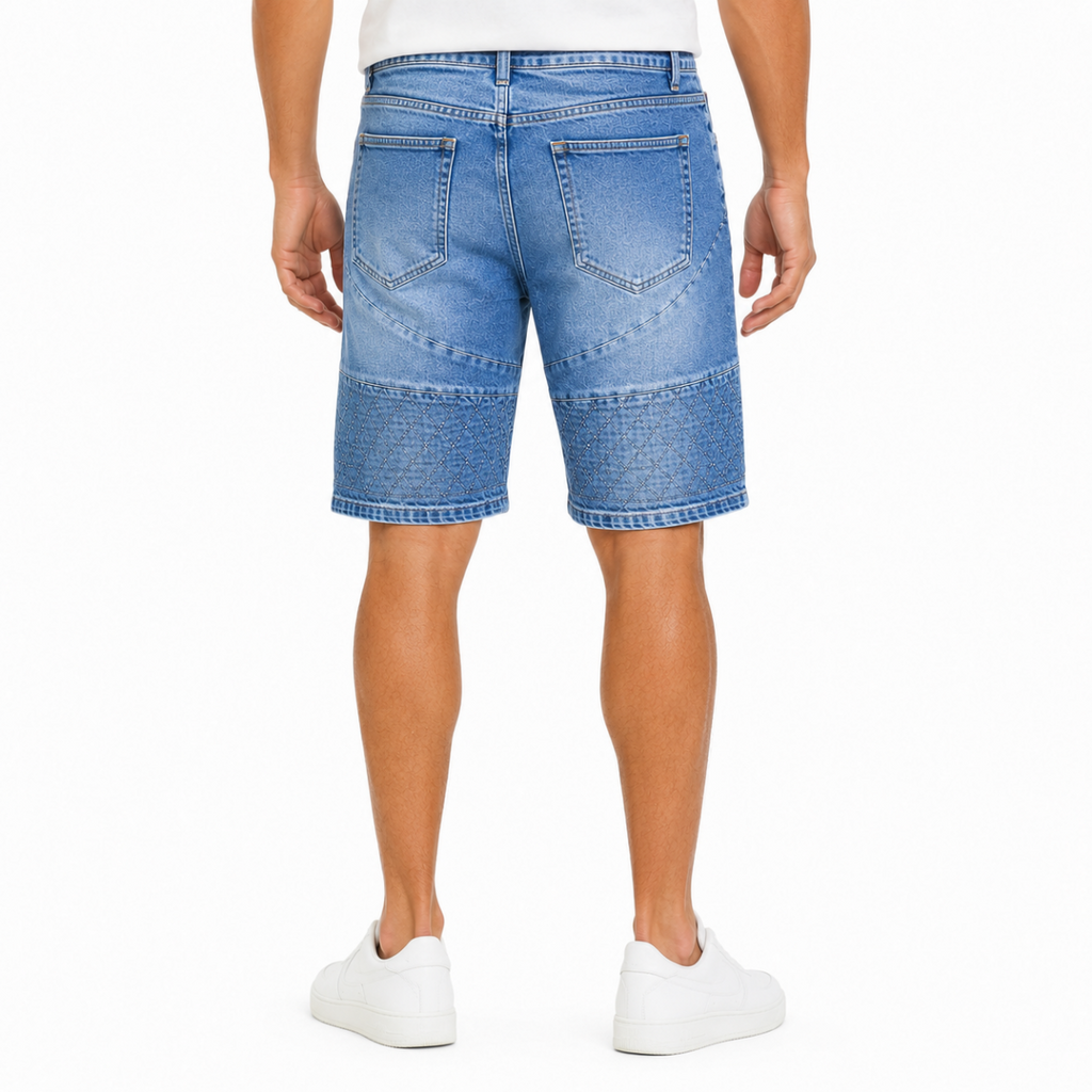 Blue Embroidered Denim Shorts(INSIDE)