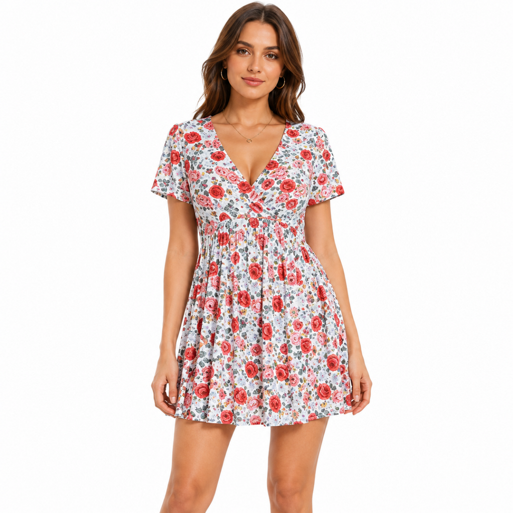 Elegant Floral Print Dress(INSIDE)
