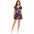 Black Pink Floral Skater Dress(INSIDE)