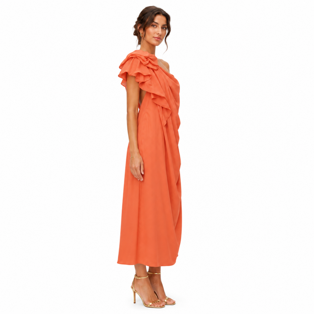 Orange One-Shoulder Ruffled Dress (HANITA)