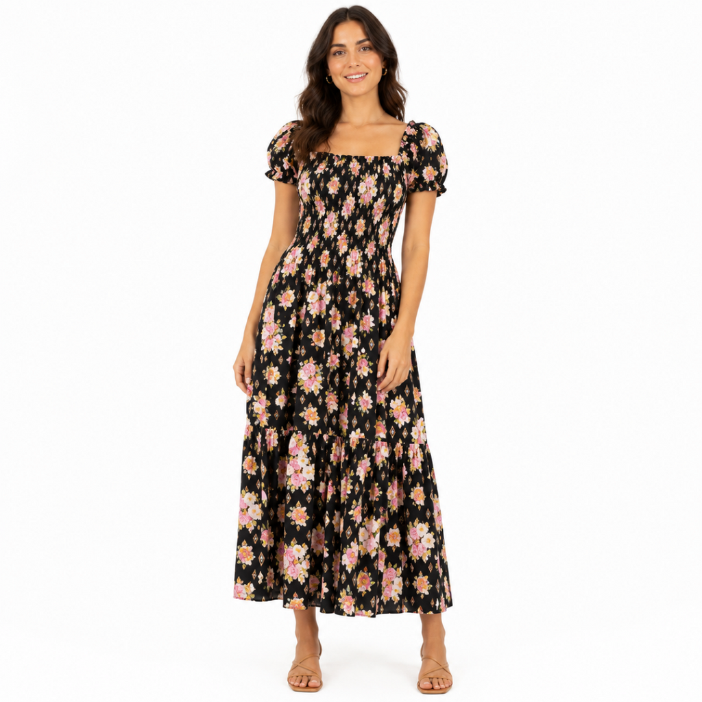 Black Floral Maxi Dress(INSIDE)