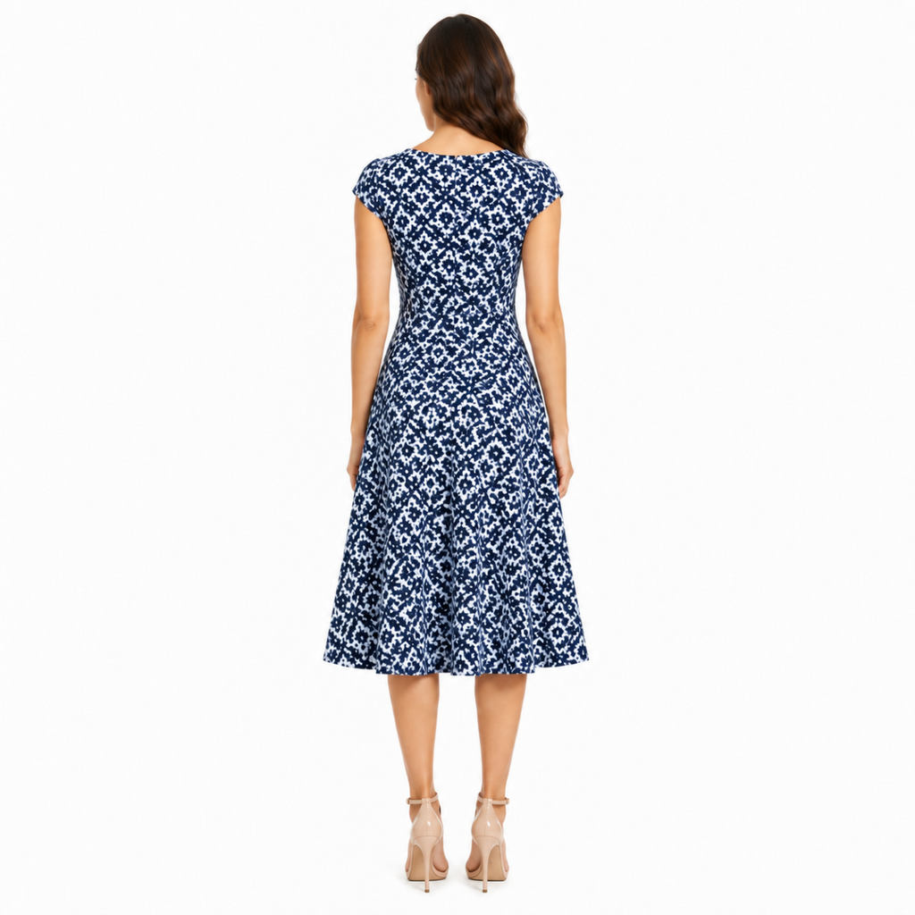 Navy Blue Patterned Dress(INSIDE)