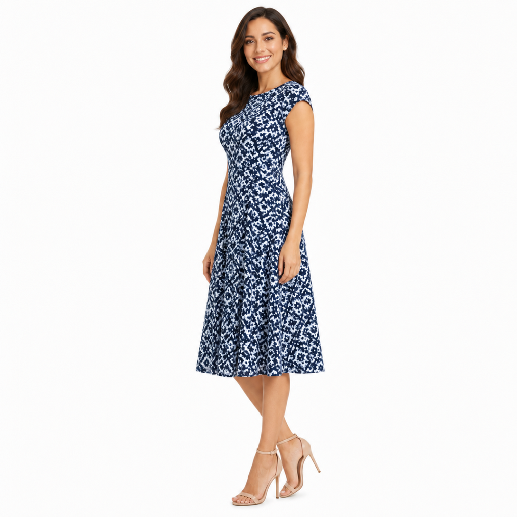Navy Blue Patterned Dress(INSIDE)