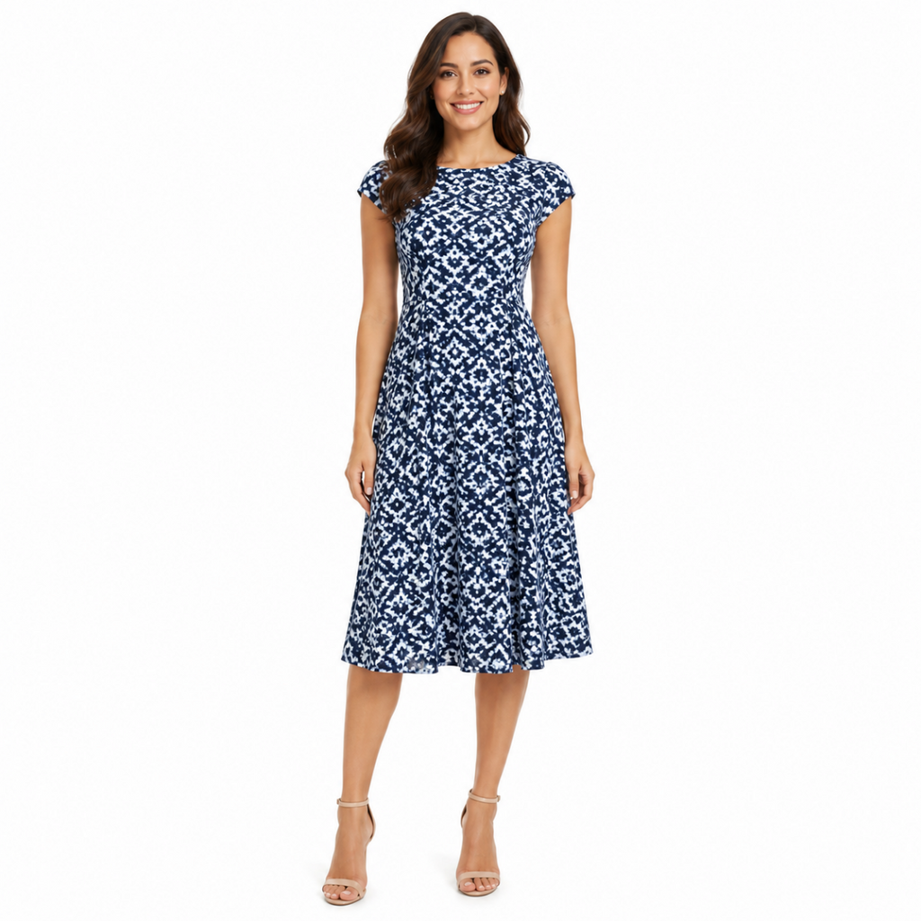 Navy Blue Patterned Dress(INSIDE)