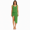 Green Floral Wrap-Style Asymmetrical Dress(INSIDE)