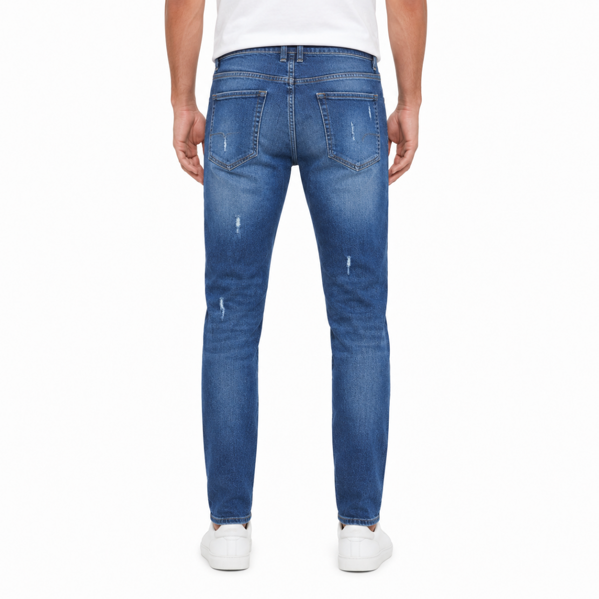 Men's Mid-Blue Distressed Jeans(INSIDE)