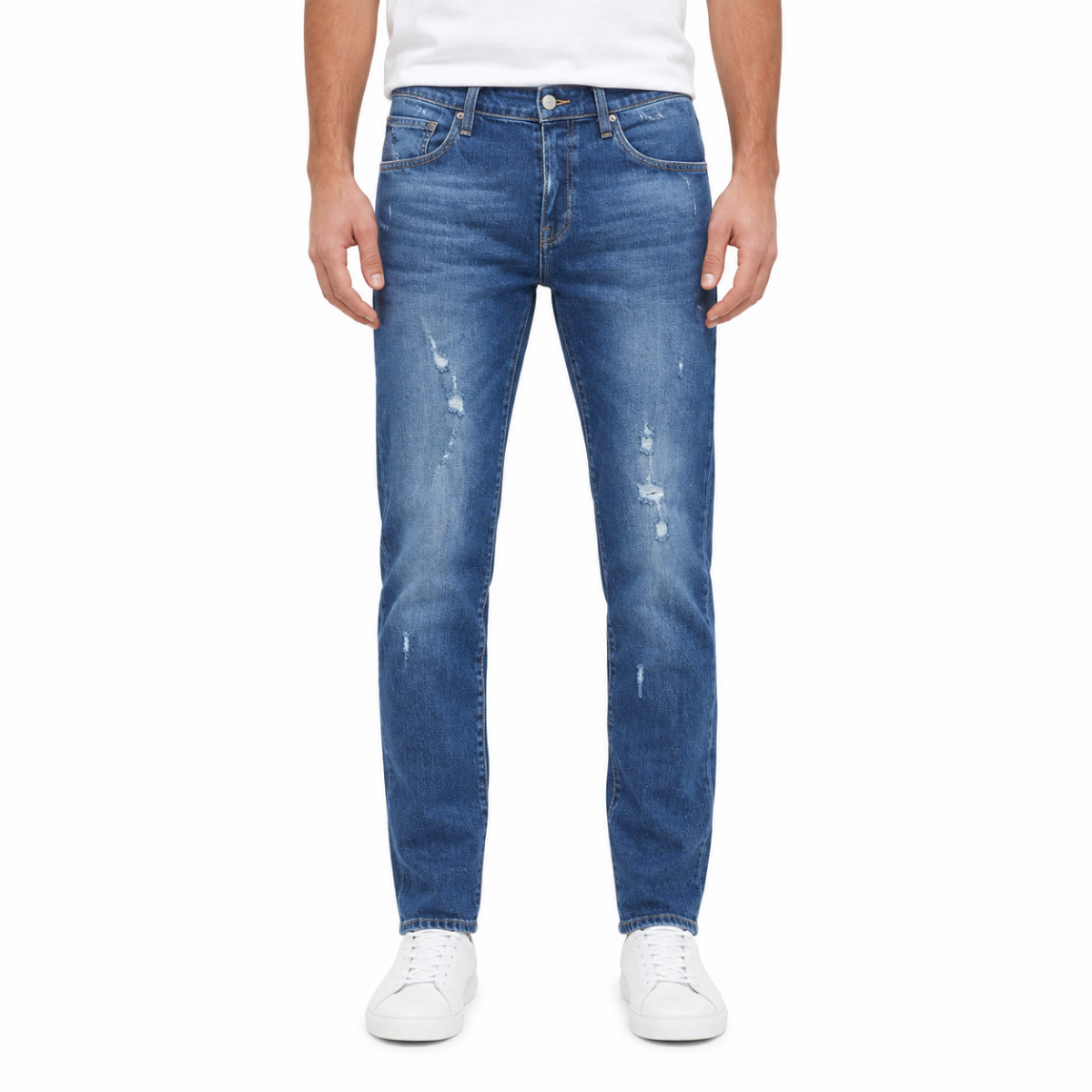 Men's Mid-Blue Distressed Jeans(INSIDE)