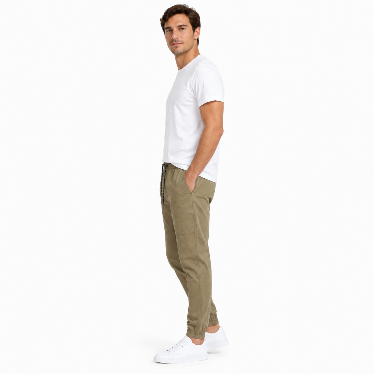 Men's Olive Comfort Twill Joggers(INSIDE)