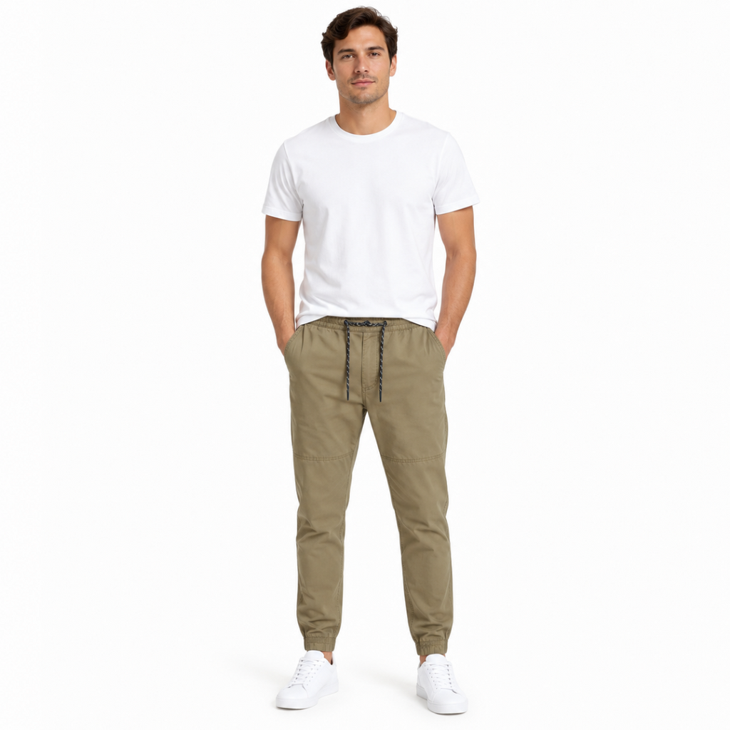 Men's Olive Comfort Twill Joggers(INSIDE)