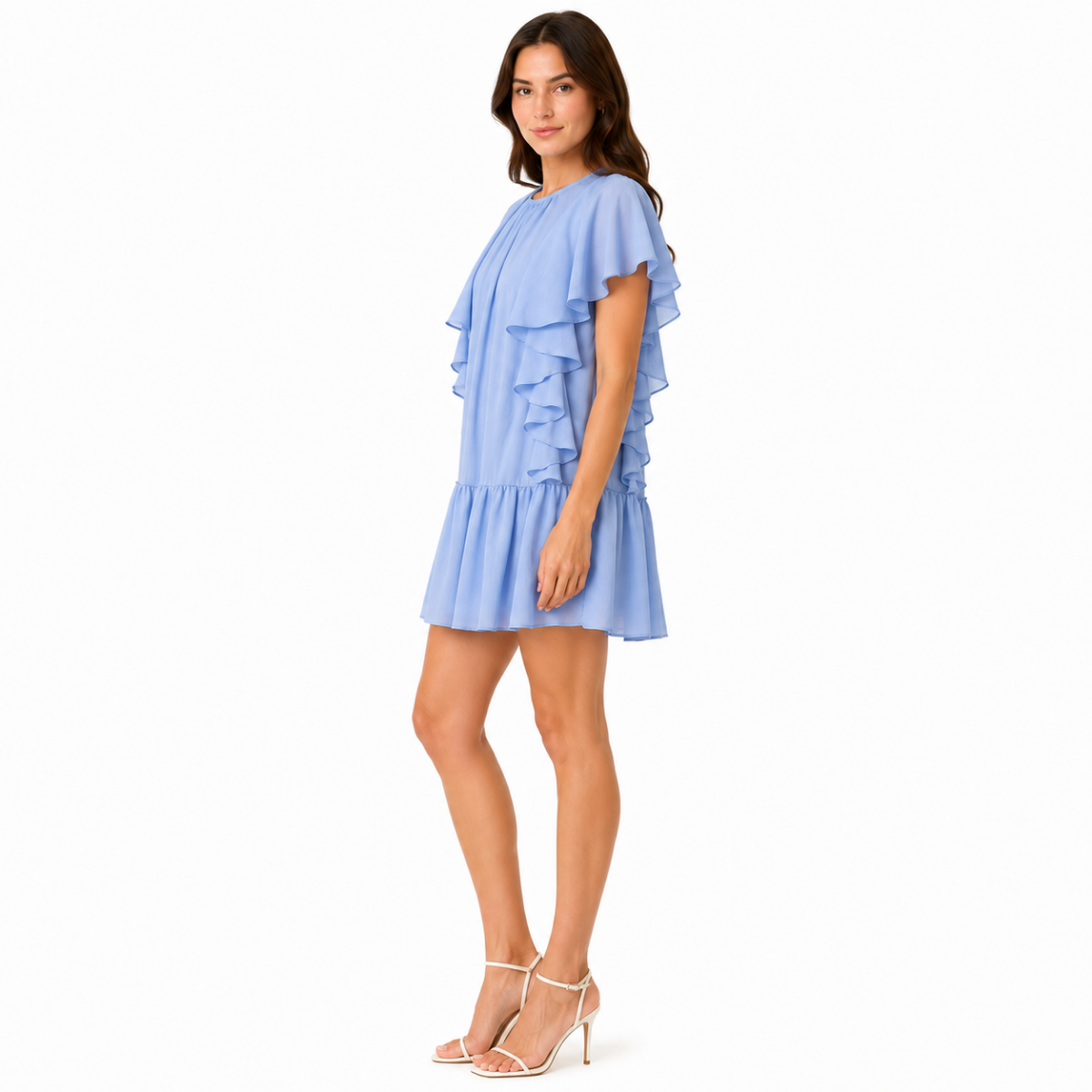 Sky Blue Ruffle Trim Mini Dress (HANITA)