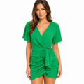 Emerald Green V-Neck Ruched Mini Dress(INSIDE)