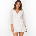 White Eyelet Embroidery Wrap Mini Dress(GUESS)