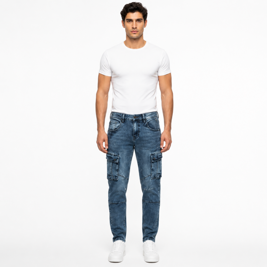 Men's Light Wash Distressed Slim Jeans(INSIDE)