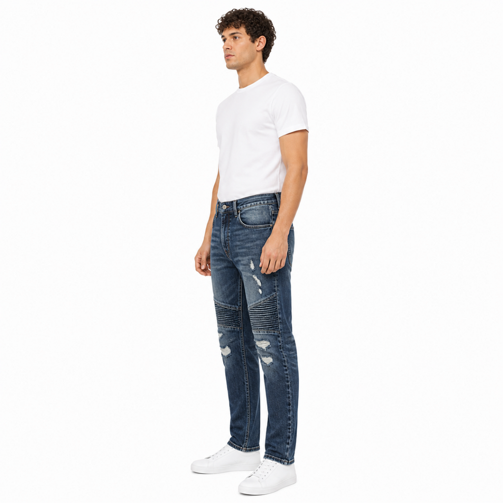 Men's Blue Distressed Jeans(INSIDE)
