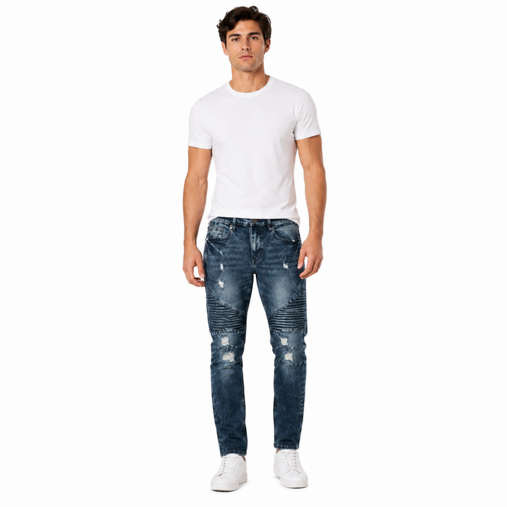 Men's Blue Distressed Jeans(INSIDE)