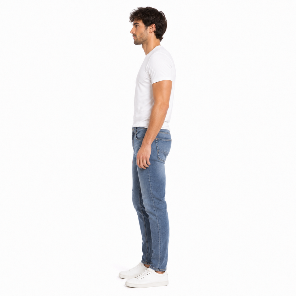 Men's Light Blue Distressed Slim Jeans(INSIDE)