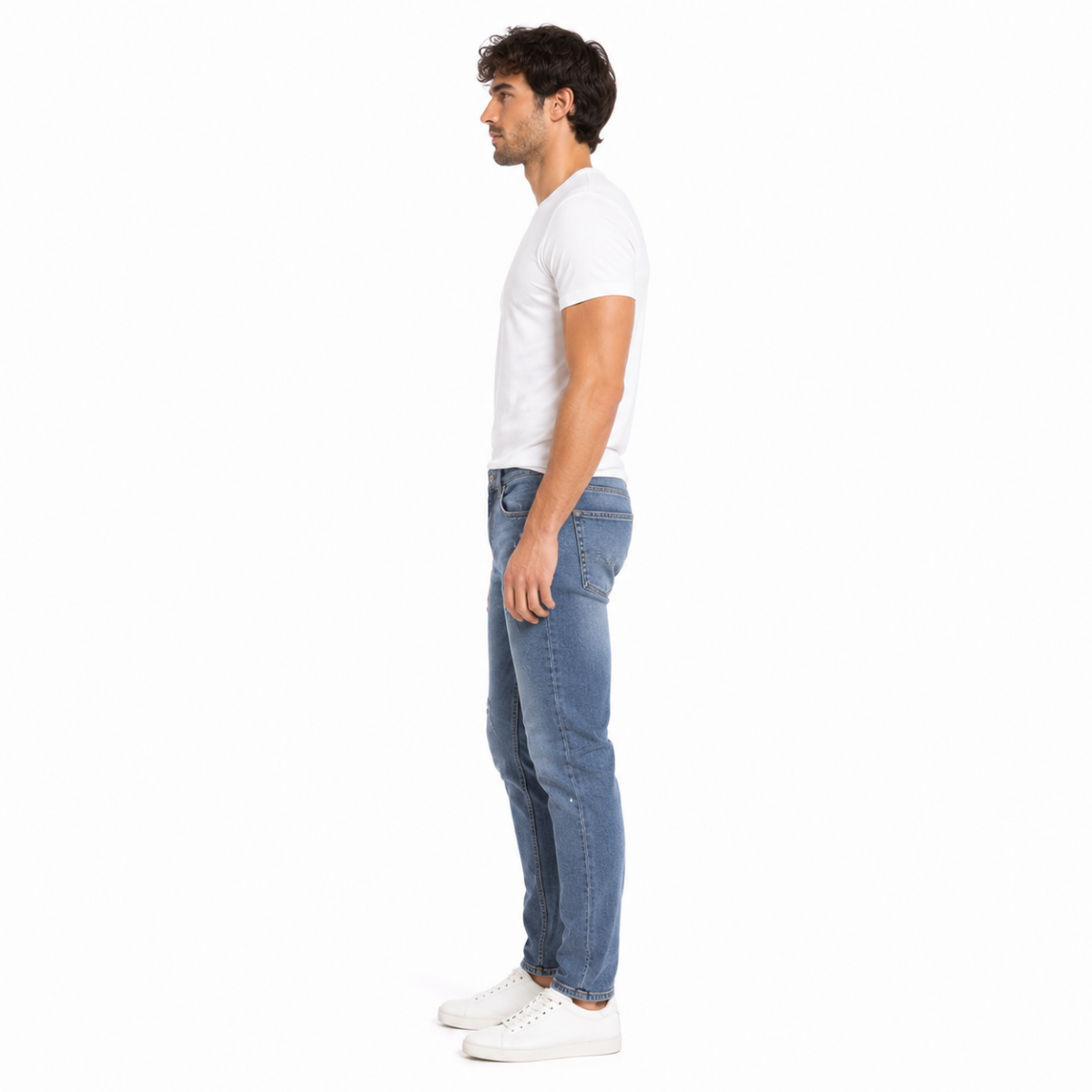 Men's Light Blue Distressed Slim Jeans(INSIDE)