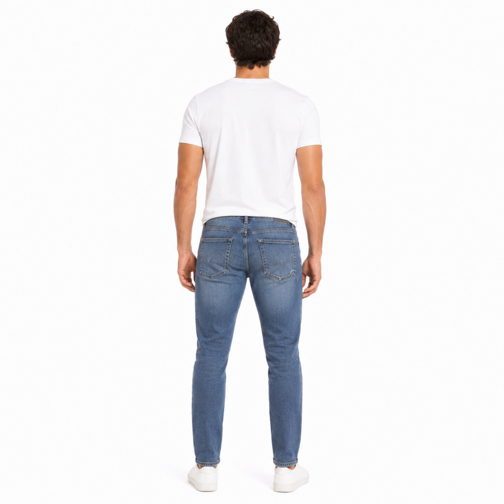 Men's Light Blue Distressed Slim Jeans(INSIDE)