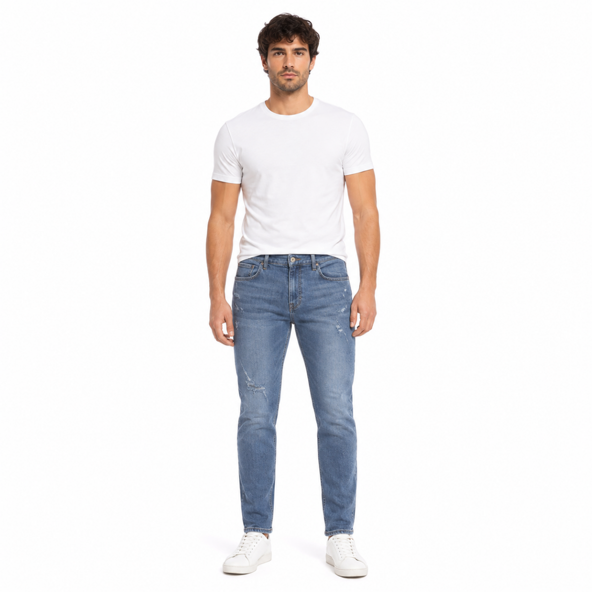 Men's Light Blue Distressed Slim Jeans(INSIDE)