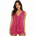 Shimmering Pink Sequin V-Neck Mini Dress with Front Twist(hanita)