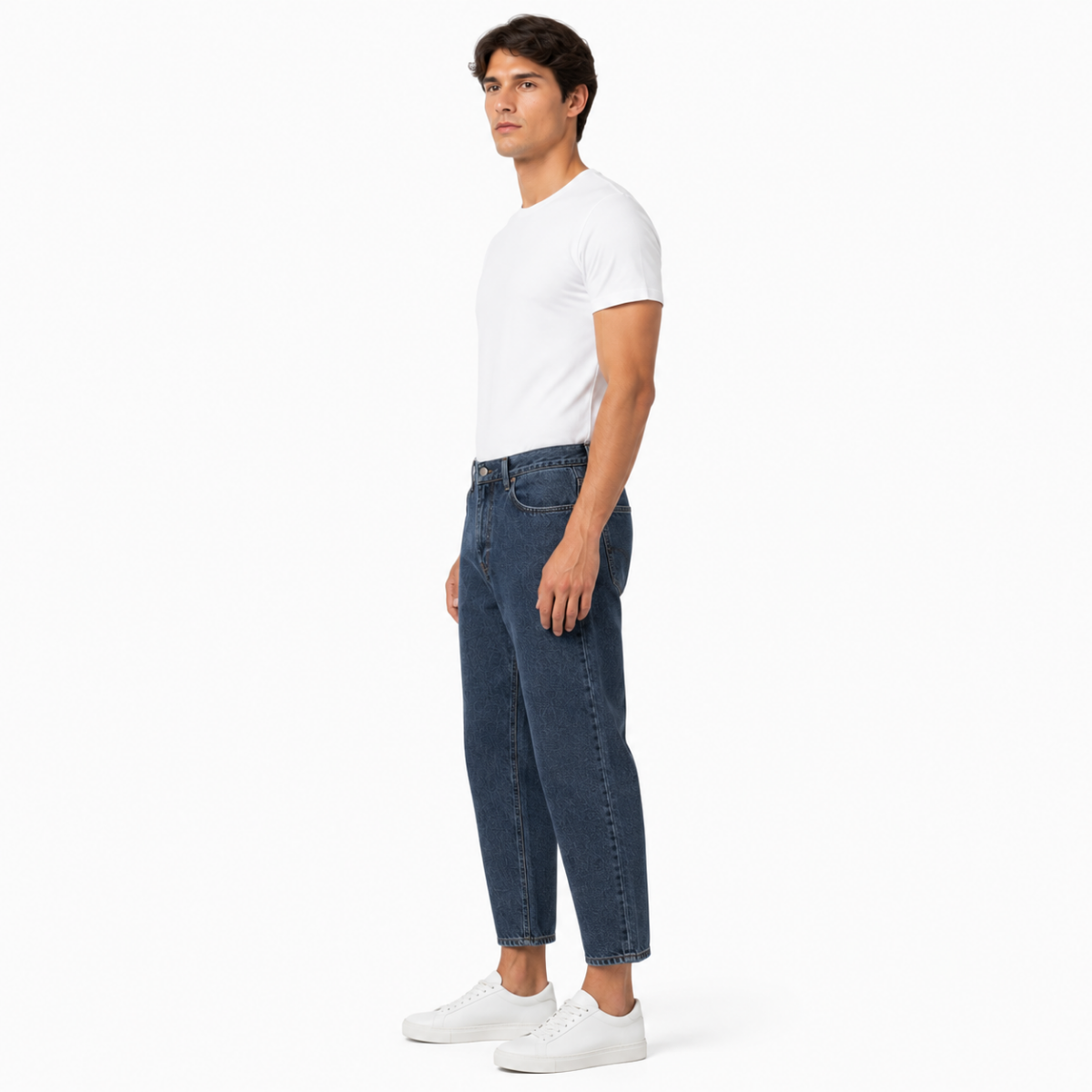 Men's Navy Cropped Loose Jeans(INSIDE)