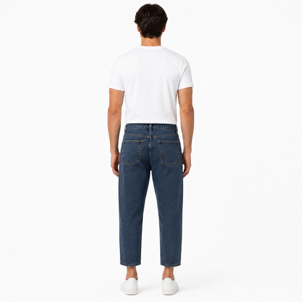 Men's Navy Cropped Loose Jeans(INSIDE)