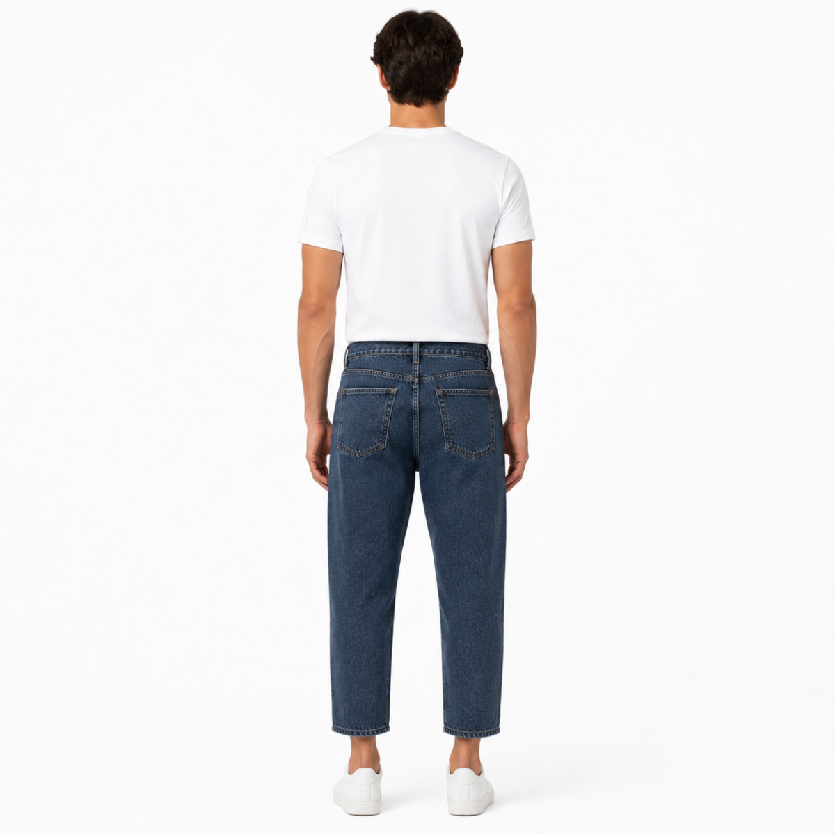 Men's Navy Cropped Loose Jeans(INSIDE)