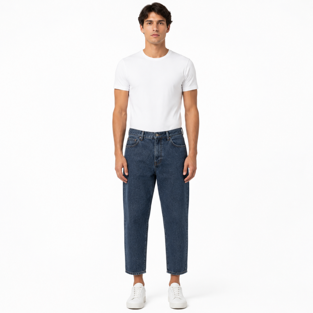 Men's Navy Cropped Loose Jeans(INSIDE)
