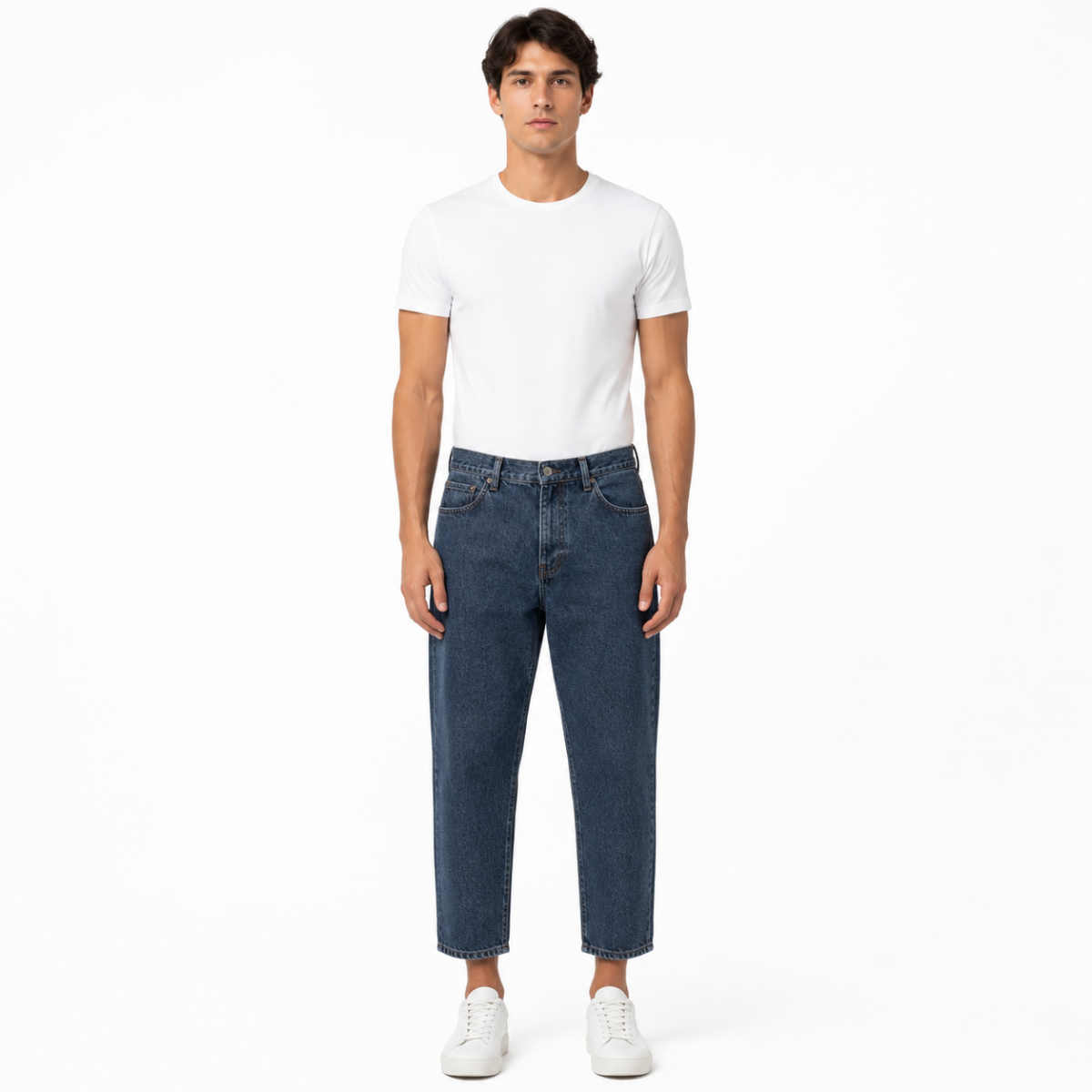 Men's Navy Cropped Loose Jeans(INSIDE)