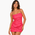 Hot Pink Ruched Strappy Mini Dress(hanita)